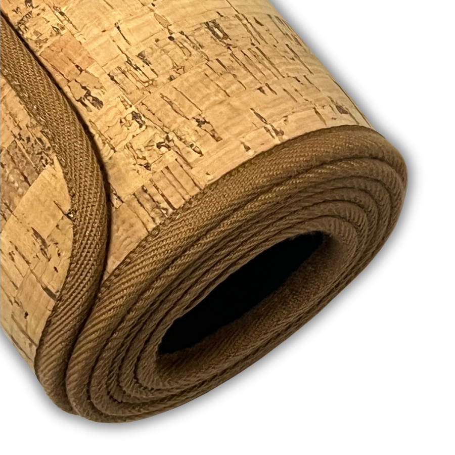 Bordure en coton tissé cousue d’un tapis de yoga en liège Asana Cork