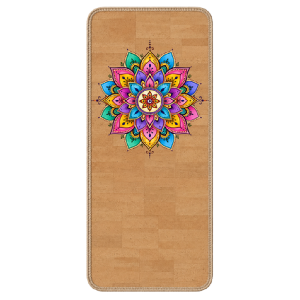 Tapis de yoga antidérapant en liège Mandala couleur