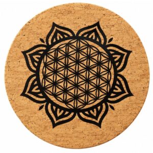 Tapis de méditation rond en liège Fleur de Vie gravé – Asana Cork